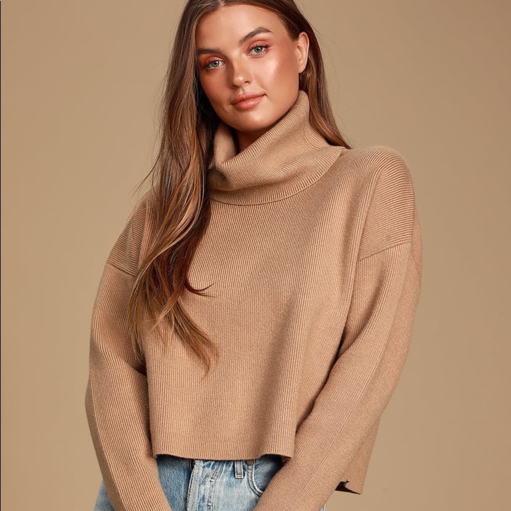 Lulus Let’s Cuddle Tan Cowl Sweater